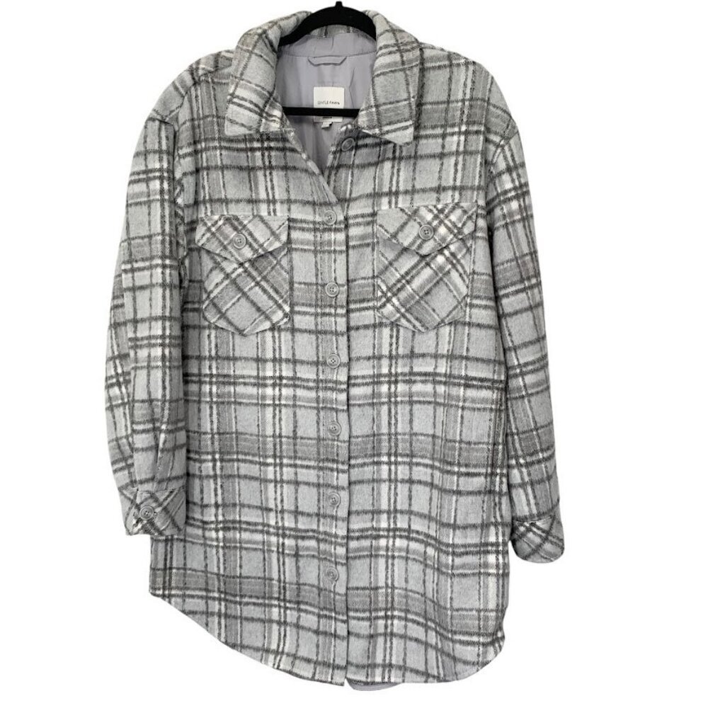 Gentle Fawn Plaid Shacket Coat Womens Size L Gray White Gorpcore Lumberjack Chic